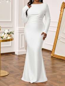 Fleurora Autumn And Winter Elegant Party Wedding Cocktail Concert/Music Festival White Knitted Metal Off-The-Shoulder Mermaid Ruffle Long Sleeve Plus Size Dress Long Sleeve Elegant Dress White Mermaid Dress White Dinner Dress Long Sleeve Gown Elegant White Dress Curve  Winter Dress   New Year Dress  White Outfit For New Year's Eve White Dress Réveillon Elegant Party Dresses Spring Outfit Women  Party Dress  Wedding Guest Dress For Women  Birthday Dress - White - View 1