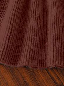 SHEIN 女婴卡其色高领套头A字毛衣连衣裙，柔软针织面料，适合室内外穿着，秋冬季 - 巧克力棕 - 查看 5