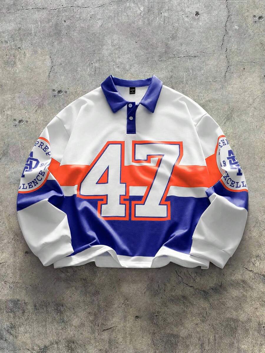 AXEPEAK Áo thun polo tay dài dệt kim rộng in kỹ thuật số dành cho nam - Nhiều màu - Xem 1