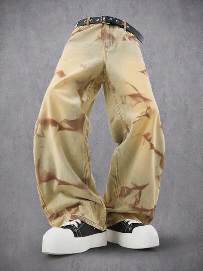 Manfinity Denimwave Men's Retro Handpainted Wide Leg Jeans Vintage Pants Men