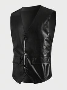 EASEVO 加大码男士时尚性感纯色单排扣V领夹克 - 黑色 - 查看 3