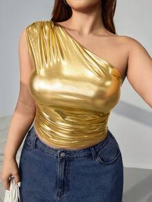 SHEIN EZwear Áo hở vai thời trang màu vàng cỡ lớn cho nữ - Vàng - Xem 4