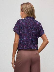 Glamance ORANGE STUDIO Sequin Decor V-Neck Women's Knit Top, Party Wear V Neck Blouses For Women Blouses Summer Summer Shirts Woman Office Blouse Sequin Shirt - Multicolor - View 2