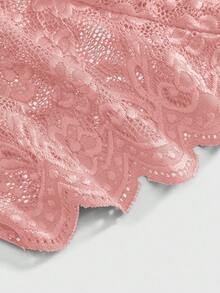 ROMWE Kawaii Romantic Sexy Lace V-Neck Scallop Trim Adjustable Strap Bodysuit - Dusty Pink - View 3