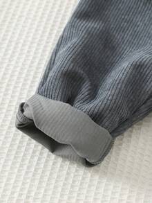 Cozy Pixies Baby Boy Elastic Waist Pants With Decorative Ribbon, Versatile & Comfortable - Grey - View 6