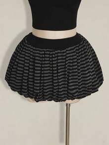SHEIN ICON Plus Size Women's Autumn/Winter Fashion Sexy Avant-Garde Bold Punk Style Black Backless Ripped Slim Fit T-Shirt And Black And Gray Striped Tulip Skirt Casual Set - Black - View 8