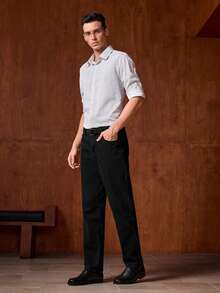 Officeau 男士休闲修身紧身牛仔裤 - 适合所有季节，Old Money 春夏款 - 黑色 - 查看 8