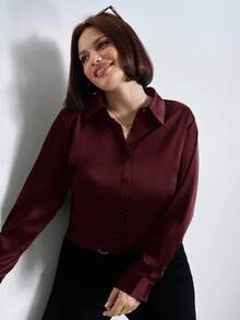 Chikora Áo sơ mi cài cúc cỡ lớn chất liệu satin poplin, thích hợp cho công sở. - Màu Tím - Xem 4