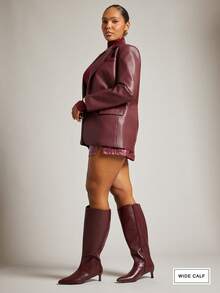 SHUZIA بوت نسائية طويلة الساق ذات كعب قطة مريحة وبسيطة وجذابة بأصبع قدم مدبب من البولي يوريثان - عنابي اللون - مشاهدة 3