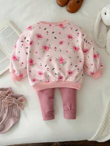 LMoss Kids LMoss 女婴花卉针织圆领休闲卫衣和打底裤两件套，适合日常穿着，长袖上衣，冬季连衣裙，套头衫，舒适的秋冬款式，女婴服装，秋季 - 彩色 - 查看 2