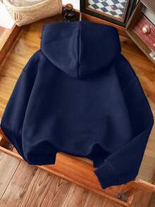 Sparklyn Cozy Fall & Winter Styles Teen Girls Casual Fashion Creative Personalized Fresh Minimalist White Five-Pointed Star Pattern Print Comfortable Sweatshirt - Navy Blue - View 2