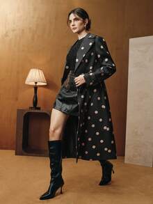 Anewsta Áo khoác trench coat nữ thời trang cao cấp thiết kế chấm bi tối giản cổ điển, phù hợp cho mùa thu, mùa đông, đi chơi, thanh lịch, trang trọng, tiệc tùng, sang trọng, năm mới, tốt nghiệp - màu đen - Xem 7