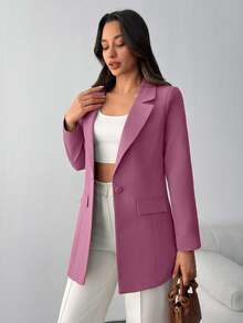 EURMUSE LAPEL COLLAR BODY POCKET FABRIC BUTTON BLAZER - Rusty Rose - View 1