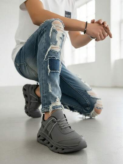 Tenis deportivos para caballero gris grafito con suela gruesa ergonómica y diseño moderno urbano 2025 - estilo cómodo y resistente para uso diario o deportivo