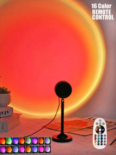 1件装家居装饰180度可调LED日落灯，带遥控器，日落投影氛围灯，LED夜灯投影仪，适用于卧室装饰、房间装饰、办公室和家居装饰。