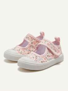 Cozy Pixies 1双女童花卉图案优雅设计甜美可爱易穿舒适轻便方头布鞋，适合居家、休闲、日常穿着，四季皆宜，公主鞋（图案随机） - 粉色 - 查看 4