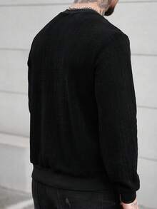 Manfinity CasualCool 男士纯色简约休闲圆领长袖套头卫衣 - 黑色 - 查看 2