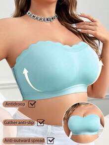 SHEIN Áo ngực hai dây cài nút bên hông cỡ lớn không dây - Màu xanh lam - Xem 3