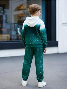 Vacaura 2pcs/Set Teenage Boys' Fashionable & Comfortable Commuter Hoodie With Letter Print & Letter Print Pants Set, Autumn/Winter - Green - View 3