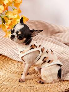 PETSIN 1件棕色豹纹狗头印花宠物背心，假日秋冬加厚法兰绒保暖宠物服装