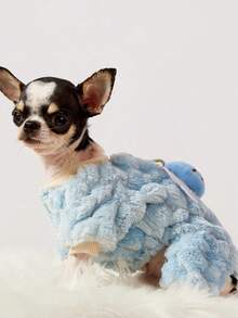 PETSIN 1 件蓝蜂宠物连体衣，带牵引扣，适合秋冬外出，防风，厚实保暖的宠物服装 - 藍色 - 查看 4