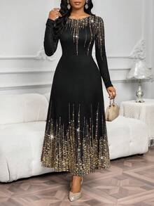 SHEIN Lady Váy dài tay ôm eo cho tiệc tùng và tụ tập - Đen và vàng - Xem 5