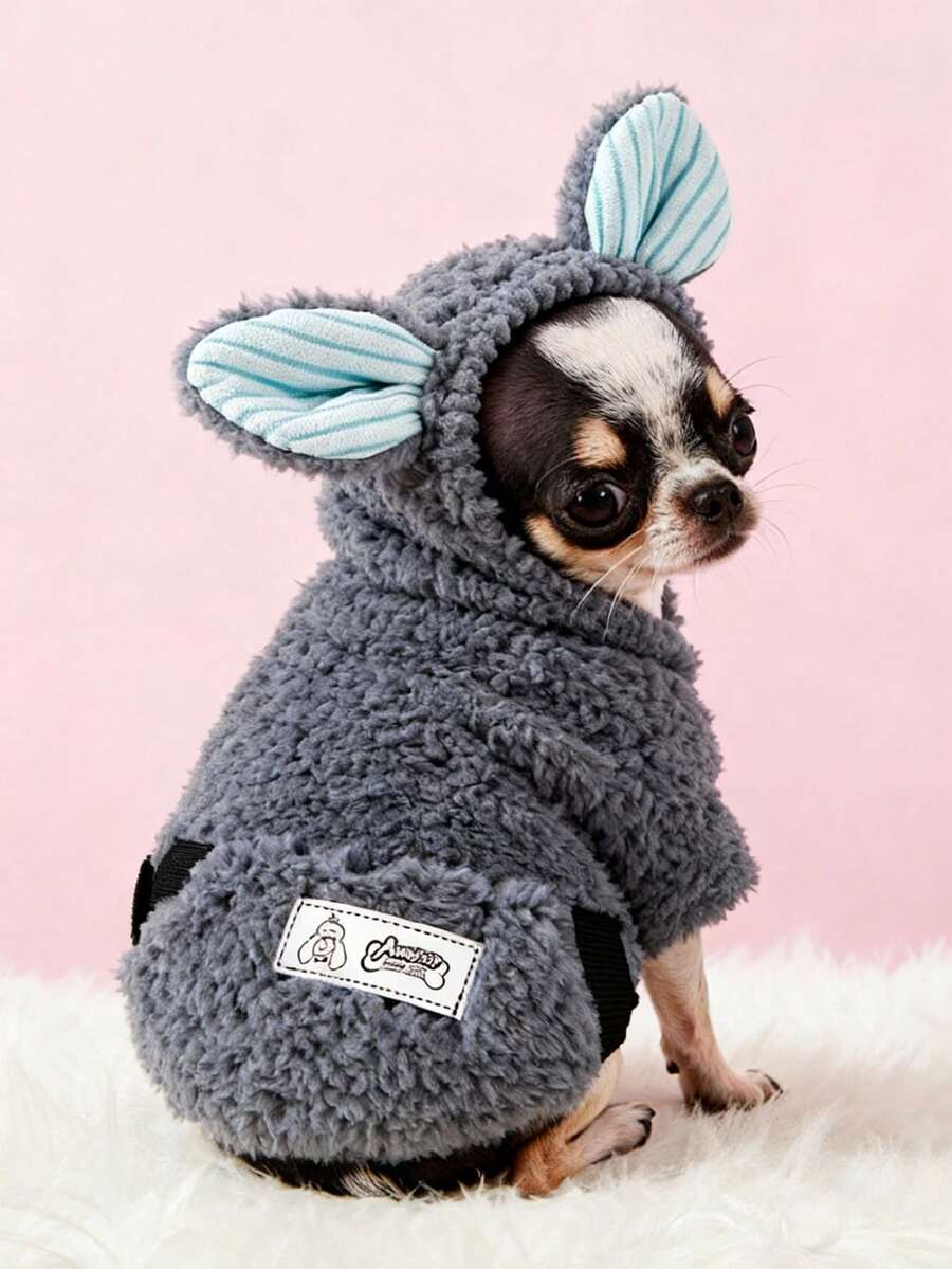 PETSIN 1pc Gray Bear Plush Pet Jacket With Autumn And Winter Thick Pet And Plush Warm Home Pet Clothes - Grey - View 1