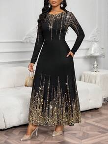 SHEIN Lady Váy dài tay ôm eo cho tiệc tùng và tụ tập - Đen và vàng - Xem 4