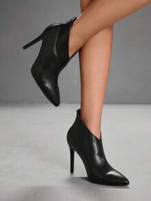 CUCCOO SZL 女士尖头细高跟黑色简约性感派对踝靴，适合圣诞节穿着 - 黑色 - 查看 7