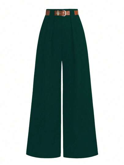 SHEIN PETITE Petite Women Commuter Simple Versatile Fold-Up Pants