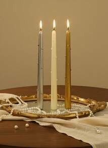 Cirelle 2 piezas Vela de tallo largo de 10 pulgadas con perlas chapadas en estilo europeo, uso doméstico, vela de boda sin humo, vela de candelabro para cena a la luz de las velas, accesorio fotográfico de ambiente elegante, mejor opción para regalo - Multicolor - Ver 4