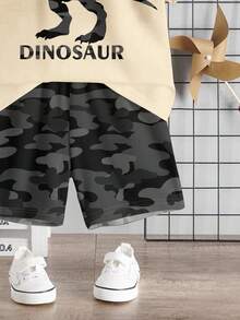 儿童恐龙图案圆领短袖T恤和短裤两件套，夏季休闲装 - 彩色 - 查看 5