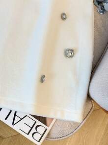 SHEIN PETITE Chân váy len ngắn thanh lịch đính đá Rhinestone dành cho nữ - Màu be - Xem 8