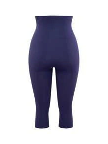 SHAPORA Pantalones capri de cintura alta de unicolor y sin costuras que dan forma - Azul - Ver 2