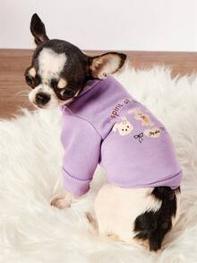 PETSIN 1 Piece Of Three Bunny Letter Printed Pet , Purple Thick Warm Pet Suit - Purple - View 8