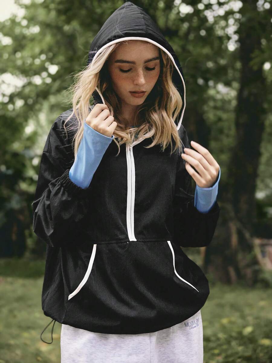 Medorelle Boho Winter Christmas New Year Party Black & White Color Block Metal Zipper Pullover Sports Jacket For Women Casual Athleisure Sport Activewear Summer - Black - View 1