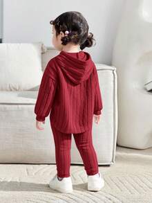 SHEIN 女婴秋冬可爱长袖连帽卫衣裤套装，婴儿服装 - 紅色 - 查看 2