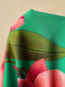 Travachic Plus Size Romantic Green Floral Print Halter Tie Strap Vacation Mini Dress For Women - Green - View 8