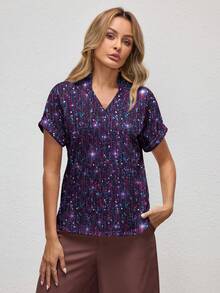 Glamance ORANGE STUDIO Sequin Decor V-Neck Women's Knit Top, Party Wear V Neck Blouses For Women Blouses Summer Summer Shirts Woman Office Blouse Sequin Shirt - Multicolor - View 4
