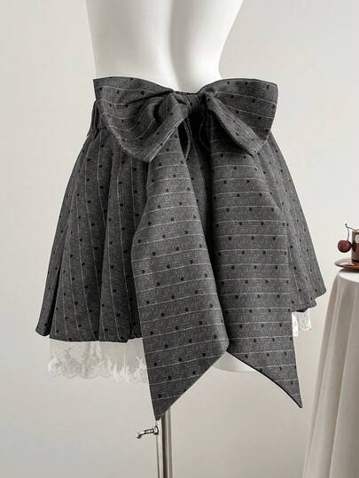 Comfortcana 2025秋冬新款女装时尚爱心印花蕾丝边褶裥正式半身裙，优雅大方，适合毕业典礼、感恩节、派对、新年和圣诞节等场合穿着。