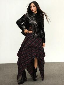 Rina Fox Women's Elastic Waist Plaid Asymmetric Hem Casual Skirt - Multicolor - View 5