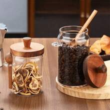 1pc Glass Coffee Canister With Wooden Lid & Spoon Set, Air-Tight Food Storage Jars For Kitchen Organization - Provided In 3 Sizes