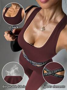 Dewbera Tuta da donna per attività sportive, scollo a U, vita elastica, schiena incrociata, lunghezza 3/4, adatta per uso quotidiano, running, yoga, palestra