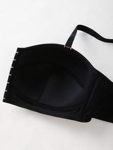 DesireSculpt 1pc Plus Size Women Lace Patchwork Wireless Bra - Black - View 4