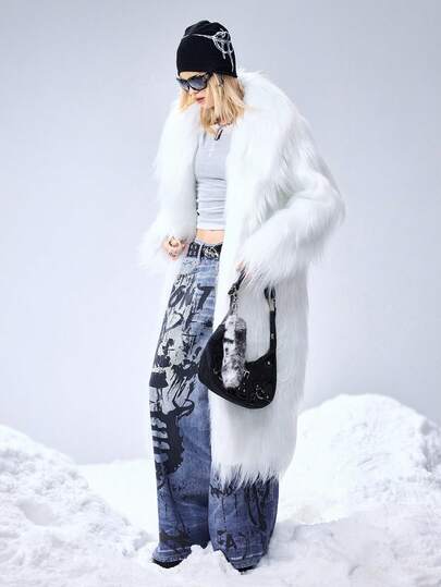Grunge Punk Y2K Faux Fur Oversized Long Jacket