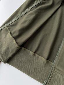 Women's Fitted Zip-Up Sweatshirt With Detachable Faux Fur Collar, Sweet & Cool Girl Style, Autumn/Winter - Army Green - View 6