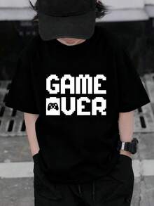 男童休闲游戏印花圆领短袖T恤，夏季 - 黑色 - 查看 1