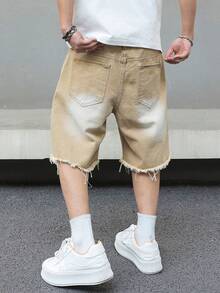 Manfinity EMRG 男式侧袋做旧流苏休闲牛仔短裤