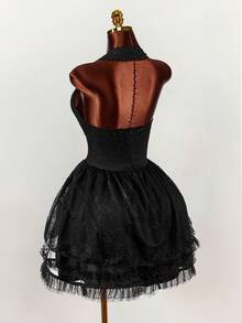 Y2K Amplova Romantic Vintage Black Boho V-Neck Sexy Waist A-Line Plus Size Dress Gothic Vampire Dress Black Semi Formal Dress Punk Dress - Black - View 7