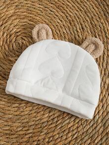 4 pièces Ensemble nouveau-né, body blanc de bébé avec broderie d'ours mignon + body confortable avec imprimé d'ours adorable + couverture d'emmaillotage blanche + chapeau mignon avec oreilles d'ours , automne/hiver